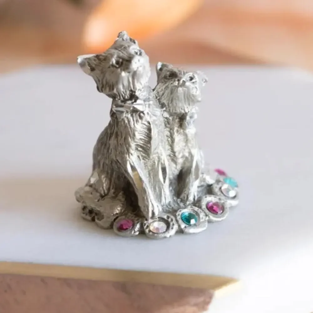 Vintage Jay Craft Pewter Kittens Figurine 1994 Jeweled Rhinestone Mini Cat